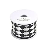 Homeford Harlequin Diamond Print Satin Wired Ribbon, 2-1/2-inch, 10-Yard, Black/White
