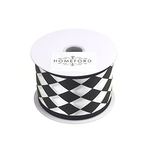 Homeford Harlequin Diamond Print Satin Wired Ribbon, 2-1/2-inch, 10-Yard, Black/White