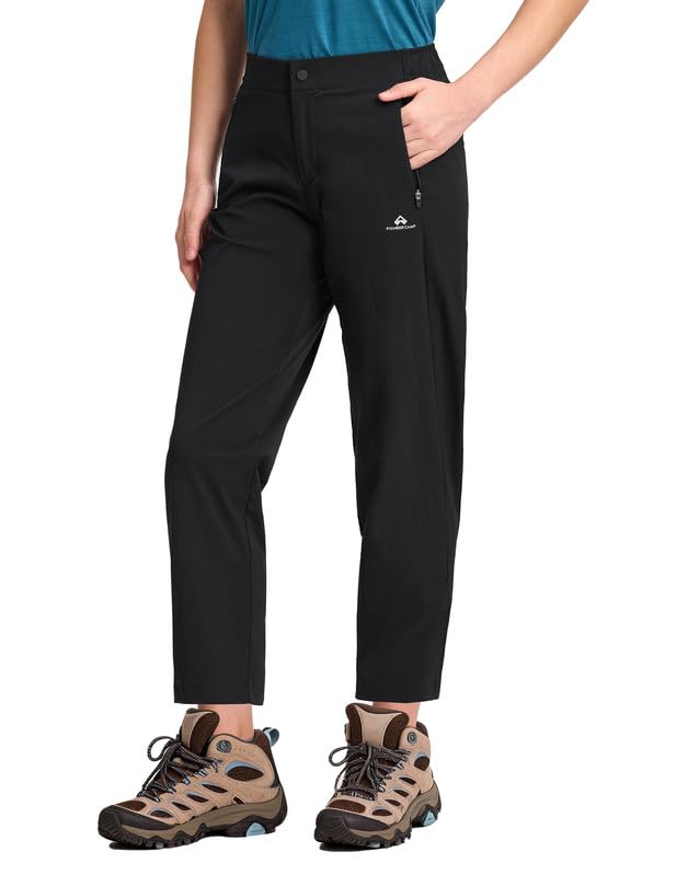 Pioneer Camp Wanderhose Damen Outdoorhose 7/8 Länge mit UPF50+ Sonnenschutz, Schnelltrocknend und Stretch, Elastischer Bund, 2 Reißverschlusstaschen, für Sommer Trekking Camping Reisen(Black;M)