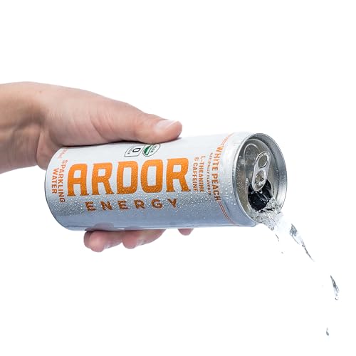ARDOR ENERGY Sparkling Water with 100mg Natural Caffeine & 200mg L-Theanine from Organic Green Tea for Smooth Energy & Focus | Healthy Energy Drink | No Sugar, Zero Calories, Vegan, Gluten-Free | White Peach (Pack of 12, 12oz cans)