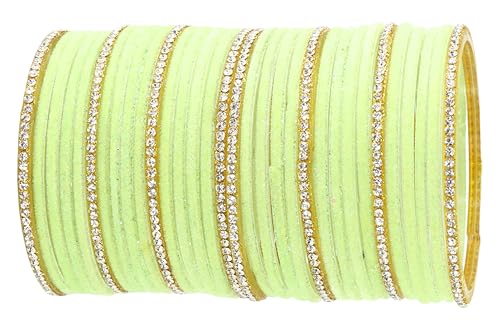Image of NMII Fancy Glass Golden Zircon Diamond Stone & Velvet Finish Plain Bangles Set For Women & Girls | Glass Velvet Bangles | Kanch ki Chudiyan | Girl's Bangles Bracelet | Fashion Jewellery- Set of 32