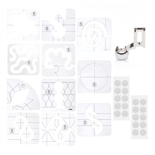 14PCS Free Motion Quilting Kit - 11 3mm Templates, High Shank Presser Foot, Non-Slip Grips – Universal for Sewing Machines, DIY Quilting & Patchwork (14)