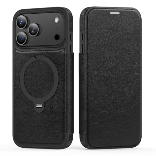 Étui iPhone 12 Pro Max noir housse à rabat en cuir avec protection anti-RFID