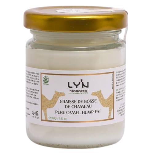 Ly'n Morocco GRASA PURA DE JORBA DE CAMELLO - DEROUA - 100% Natural - Uso externo (masaje de espalda, rodillas, hidratación del cabello y la piel) y uso interno (alimentación, confort respiratorio)