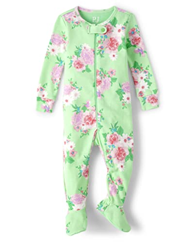 The Children's Place Baby Girls' And Toddler Long Sleeve 100% Cotton Zip-Front One Piece Footed Pajama, Green Floral, 12-18 Months #TOP17