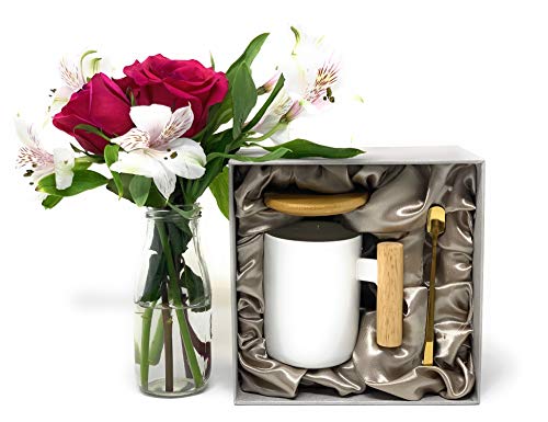 Ceramic Coffee Mug Set with Bamboo Lid and Spoon - Coffee Mug