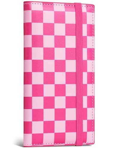 Image of Zreal Checkbook Cover for Men & Women Snakeskin Pattern, Pink Checkered, 7 x 3.7 x 0.35 inches, Minimalist