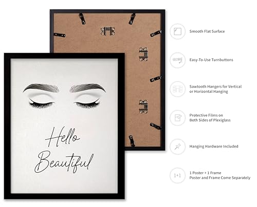 Image of Poster Master Fashion Poster - Hello Beautiful Print - Trendy Art - Modern Art - Minimal Art - Gift for Men, Women & Fashionista - Glam Decor for Dorm, Living Room or Bedroom, 16x20 Black Framed