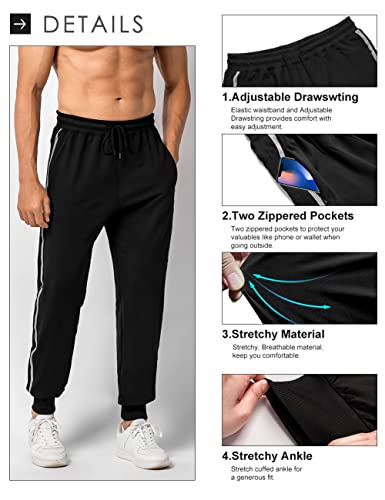 Manluodanni Men's Joggers Sweatpants Gym Training Workout Pants With Zipper Pockets, Black Gray-M #TOP3