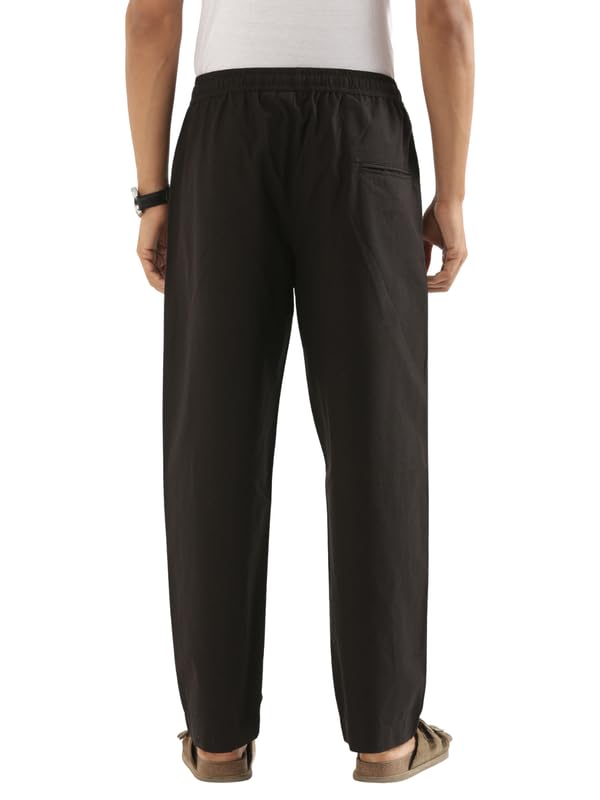 Image of SAADAA Men's 100% Cotton Pants | Mid-Rise Straight Fit Casual Trousers with Elastic Waistband and 3 Pockets | Everyday Wear