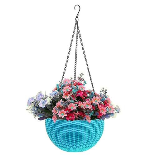 Image of Go Hooked Hanging Plastic Pot | Light Blue | Diameter 7.1 Inch | Height 4.8 Inch | Thickness 3 mm | Chain Length 13 Inch Approx. | 10 Pieces