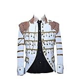 Men Tassel Jackets Stage Clothes for Singers Sequin Blazer Wedding Performance Jacket DJ Punk Outfit White L