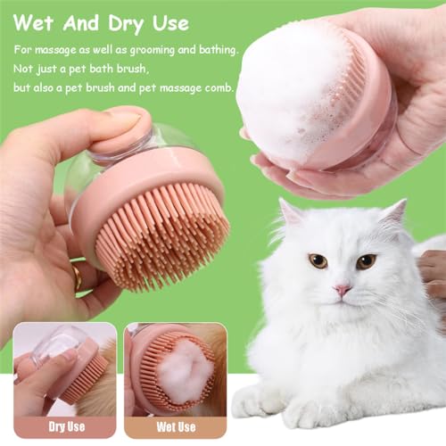Image of Dog Cat Bath Brush, Pet Shower Massage Brush with Soap Shampoo Dispenser Pet Grooming Massage Rubber Multifunctional Pet Beauty Cleaning Brush Soft Bristle for Long Short Haired Dog Cat Shower, Pink