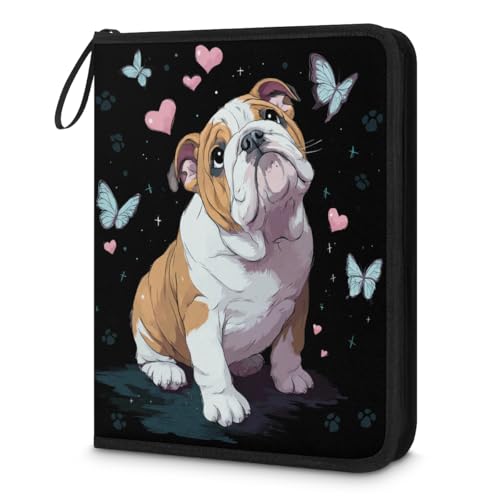 Kuquteed Cute Pug Trading Card Binder 9 Pocket 900 Cards Holder Collector Album with 50 Removable Sleeves Toys Gifts for Boys Girls Dog Butterfly Sports Game Cards