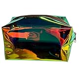 TotePrint green Holographic PVC Cosmetic Toiletry Bag Laser Waterproof Toiletry Organizer Case for Home Office Christmas Gift (Dark green)