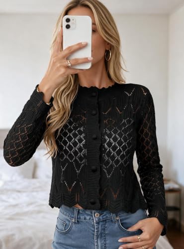 Simplefun Fall Cardigans For Women 2026 Crop Crochet Cardigan Long Sleeve S - image 2