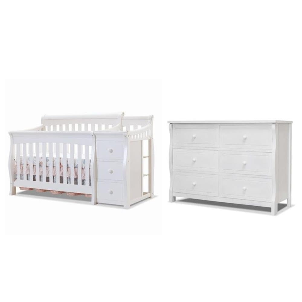 Pemberly Row Set of 2 Crib and Changer & Double Dresser in White