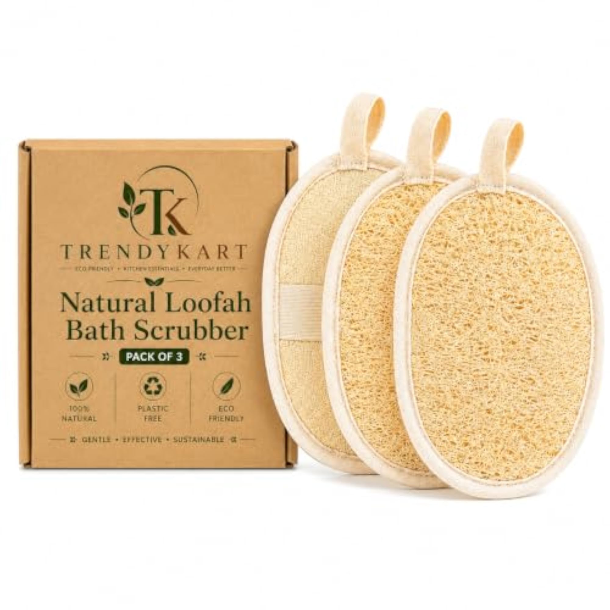 Natural Loofah Body Scrubber with Hand Strap, Pack of 2