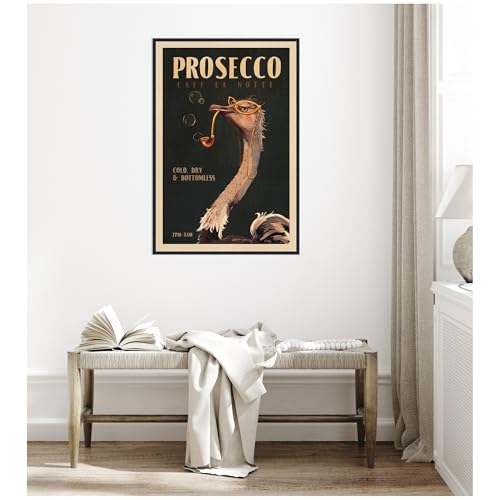 Kate and Laurel Framed Canvas Wall Art Print WG Deco Prosecco Ostrich by The Whiskey Ginger, 28 x 41 Sylvie Beaded Black Frame, Whimsical, Animal Art for Wall Decor by Kate and Laurel - Image 4