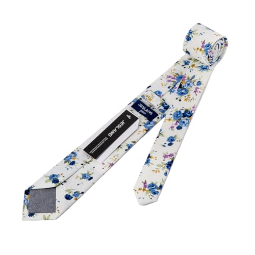 Image of JESLANG Men's Cotton Printed Floral Tie 2.56 inch Skinny Narrow Necktie Various Designs