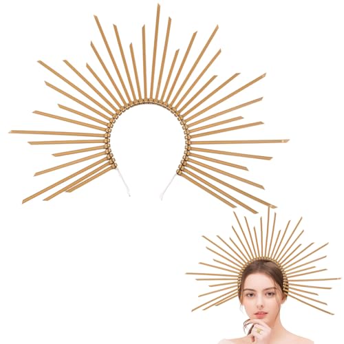 Golden Halo Sun Headband Flower Goddess Crown for Women's Cosplay Halloween Mardi Gras Party Wedding Decoration Costume Accessories