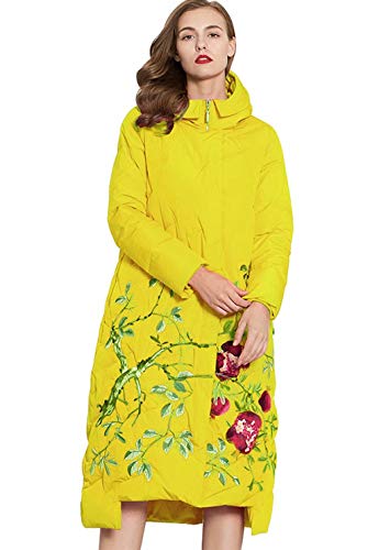 HangErFeng Women’s Down Coat Fashion Embroidery Style Dress Hood Loose H157L Yellow