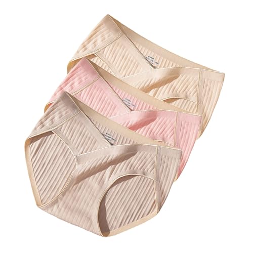 Cocila Bragas Mujer Algodon Talle Alto Braguitas Postparto Cintura Alta Cómodo De Interior, Una Interior Sin Media, Tamaño, Y Cómoda (Pink, XL) Ropa Tallas Grandes Rojas Navidad Tanga Feo Bikini