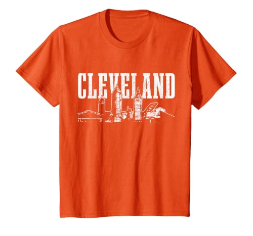 Cleveland Ohio Skyline Pride Vintage Cleveland T-Shirt, Youth, Orange, X-Small