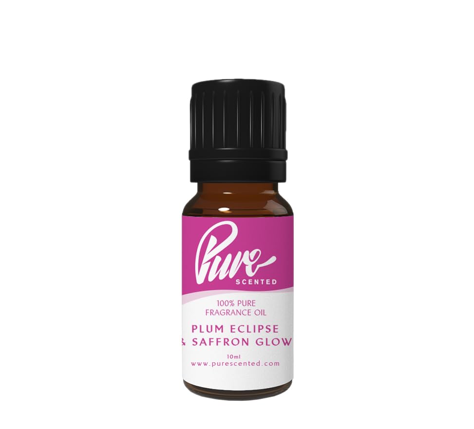 Pure Scented 10ml Fragrance Oils - 1 x 10ml Suitable for Candles, Soaps, Slime, Diffusers, Cosmetics, Wax Melts, Designer (1 x 10ml, Plum Eclipse & Saffron Glow)