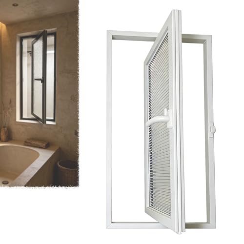 Rectangle Metal Replacement Window, 360-Degree Rotating Window with Aluminum Frame, Ventilation Design for Home, Bathroom, Basement, Garage & Office (White, L31" x H16"), Easy-Cleaning