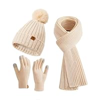Onetraum Mütze, Schal & Handschuh-Set für Damen (Cream)