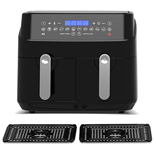 Epiq Doppel Heißluftfritteuse 9 Liter (2x 4,5Liter) zwei separat gesteuerten Frittier-Körbe/LED Display/ 200 Grad /11 Programme/Vorheizfunktion/Air Fryer/digitale Heißluft-Fritteuse 90000690 Schwarz – Bild 8