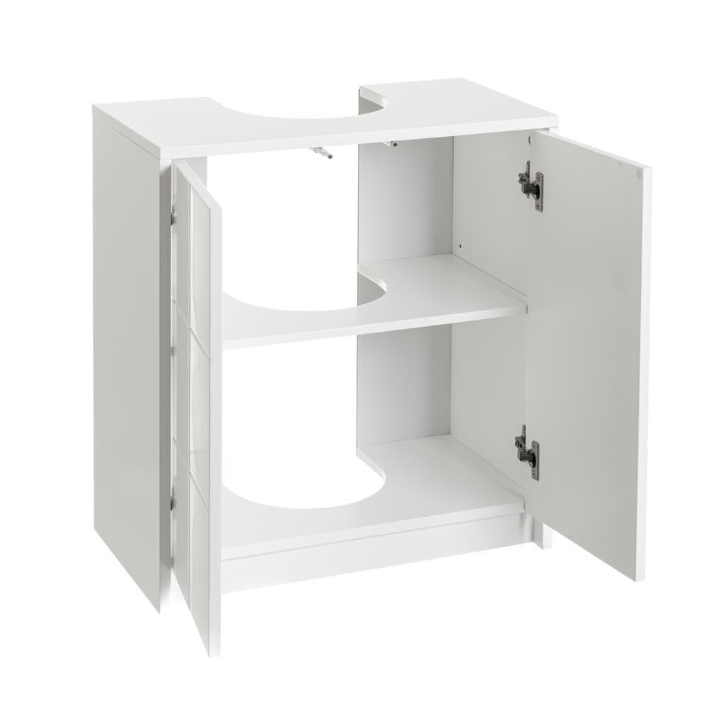 LOLAhome - Mueble bajo Lavabo pie de Tablero Laminado Blanco 56x30x60 cm. Diseño de Puertas a Cuadros. Incluye Estante Regulable en Altura Que aprovecha el Espacio en baños de tamaño reducido