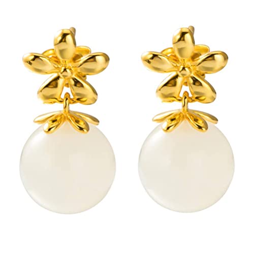 Boucles d'oreilles de style chinois en argent S925 et fleur de prunier en jade vintage