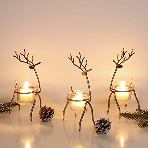 GUOOU 6 Pack Metal Reindeer Tea Light Candle Holders, Glass Votive Candle Holders, Christmas Metal Candle Holder, Christmas Table Decorations for Home