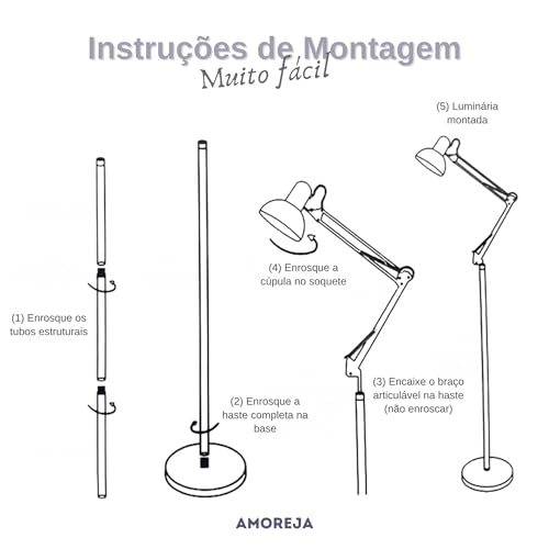 Luminária De Piso Articulada 1,9 m. Abajur de Chão para Escritório, Quarto, Estúdio, Sala de Estar.