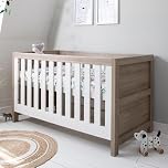 Tutti Bambini Modena Baby Cot Bed - 3-in-1 Wooden Baby Crib, Toddler & Day Bed with Teething Rails & Adjustable Base, from Birth to 6 Years, Oak & White (140 cm x 70 cm)