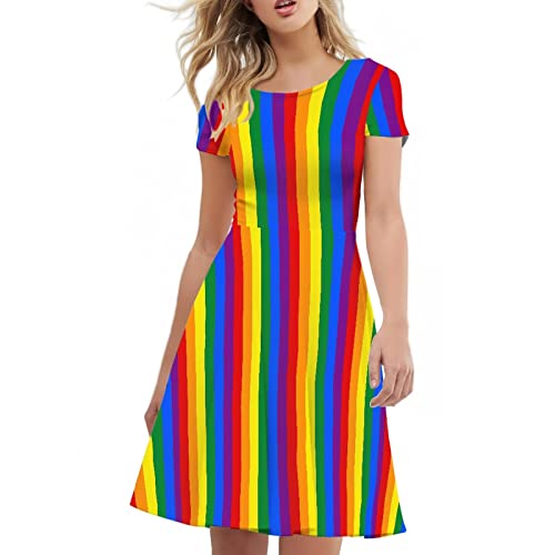Image of Irisjudy T Shirt Dress for Women Short Sleeve Girls Short Sleeve Dress Plus Size, O Neck Knee Length Midi Dress for Ladies
