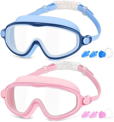 COOLOO Schwimmbrille Kinder, 2 Stück Taucherbrille Kinder 4-14 Jahre | 【Patent】Anti-Beschlag, UV-Schutz, KEIN Auslaufen verstellbare Silikon-Schwimmbrille für Kinder, Mädchen, Jung