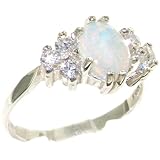 LBG 9ct White Gold Womens Opal & 0.36ct 1/3ct Diamond Eternity Ring Size U jewellery for October Birthday