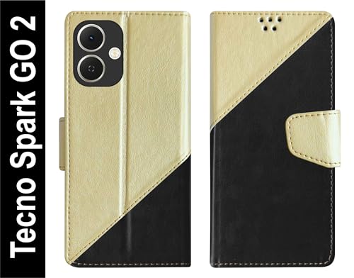 Image of SBMS Flip Cover for Tecno Spark GO 2 Back Cover Case with Magnatic Closure | Inbuilt Stand | Card & Money Pocket (MultiBlack)