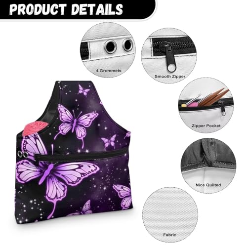 Image of ZUXONGSY Butterfly Yarn Bags for Crocheting Organizer Knitting Bag Yarn Storage Shelves Yarn Project Bag Travel Crochet Tote Bag,Large