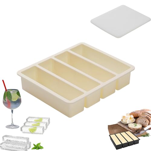 Silicone Ice Cube Trays Butter Mold Set, Makes 4 Long Rectangle Cubes, Widely Use Easy Release Cube Sticks for Cocktail and Whis