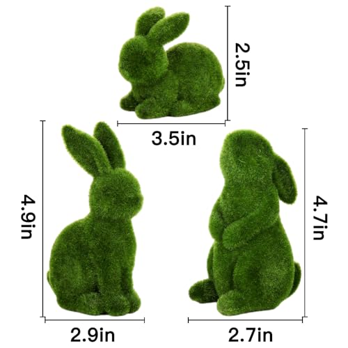Pawliss Easter Decorations Bunny Decor: Moss Flocked Bunny Figurines Set of 3, Resin Green Furry Easter Bunny Statue for Spring Easter Home Office Table Decor, Party Supplies Gifts by Pawliss - Image 2