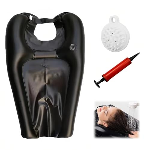 Lavacabezas Portátil para Casa Hinchable,Almohada de Champú Inflable,Lavabo de Champú Portátil de PVC con Bomba de Aire y Cepillo para Embarazadas, Ancianos,Postrados en Cama,60x 38 cm
