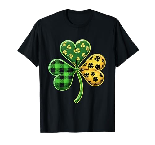 Lucky Shamrock Leopard Plaid Clover Día de San Patricio Mujer Camiseta