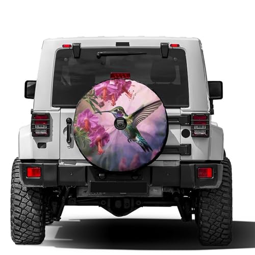 Image of Delerain Spare Tire Cover with Backup Camera Hole Hummingbird Wheel Covers Waterproof Dust-Proof UV Sun Universal Fit for RV Trailer RV SUV Truck (17 Inch for Diameter 31 inch-33 inch)