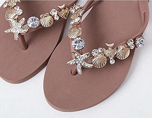 Zapatillas Casa Chanclas Sandalias Sandalias Flip Flop Adornadas con Concha Sandalias De Playa Zapatos Sin Cordones para Surf-Tan_39