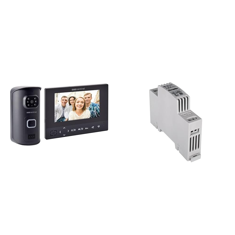 SCS Sentinel, PVS0009, Interphone Vidéo sans fil, Touches sensitives, Portée 200m en champ libre & AAA0046, Transformateur d'Alimentation 12V, Alimentation à découpage RAIL DIN