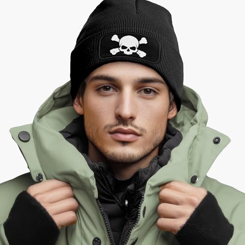 Bonnet en tricot pour homme MoonWorks avec patch tête de mort imprimé - 2